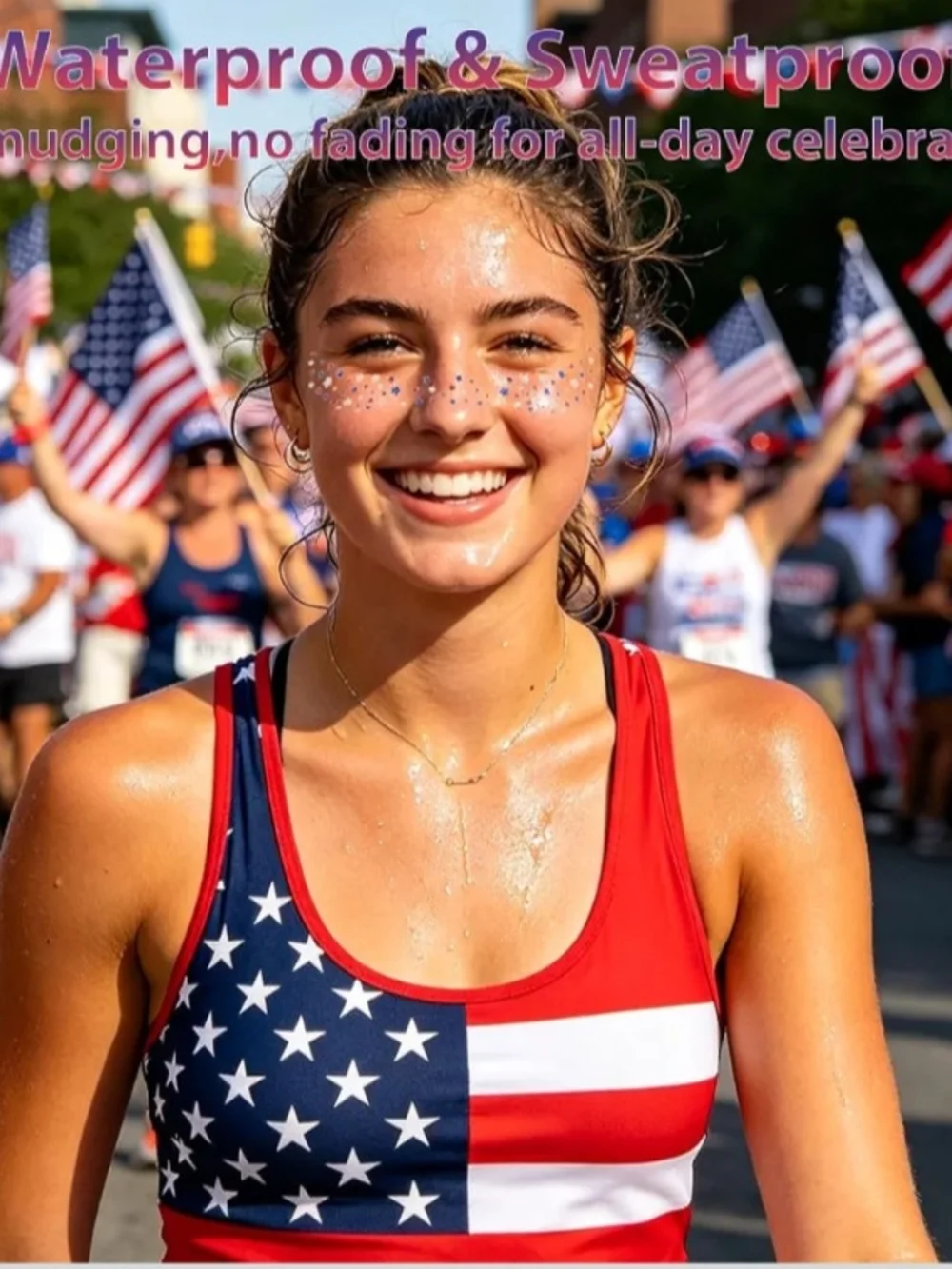 Red White and Blue Glitter Freckles Face Tattoo,4th of July Outfits